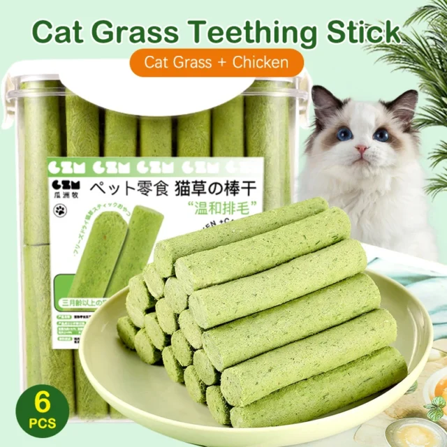 6Pieces Cat Grass Teeth Grinding Stick Pet Snacks Hairball Removal Mild Hair Row Ready To Eat Cat Baby Cat Teeth Cleaning Sticks