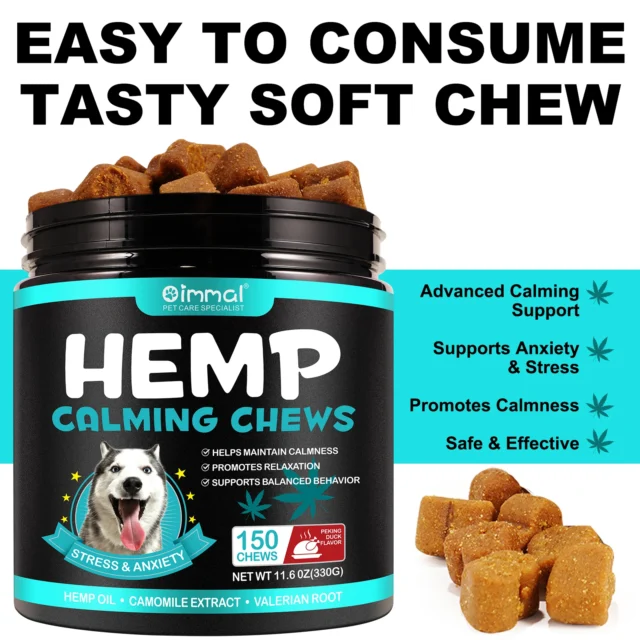 Calming Chews for Dog Anxiety & Stress Relief Treat Dry Dog Food Snack Peking Duck Flavor Suit For All Breeds Dogs 150Chews - Image 6