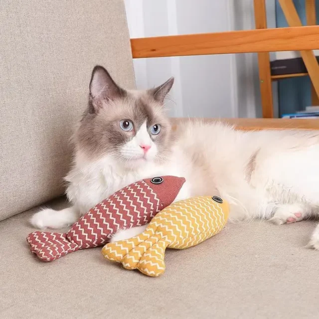 Cat Toys Training Entertainment Fish Cotton Linen Pillow With Catnip Simulation Fish Gatos Toy Fish Interactive Pet Chew Toys - Image 2