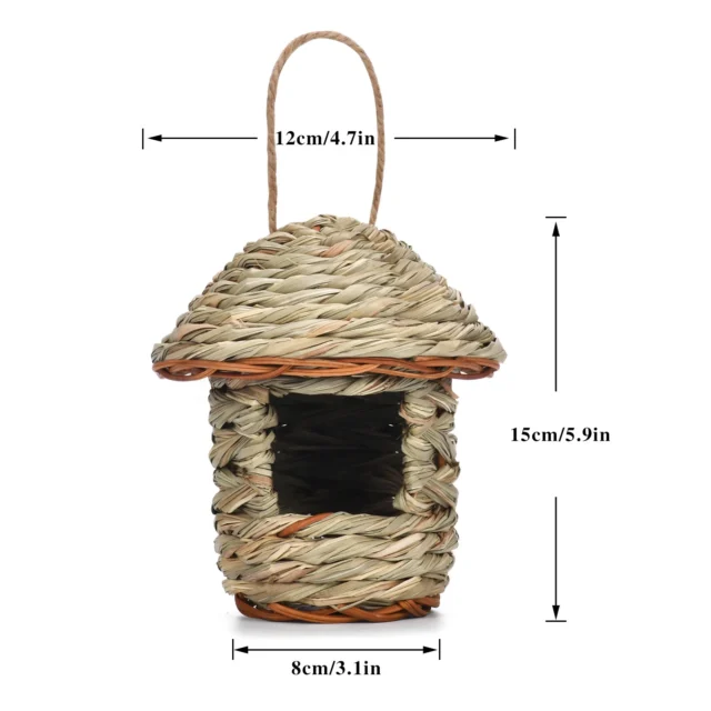 Handwoven Straw Bird Nest Parrot Hatching Outdoor Garden Hanging Hatching Breeding House Nest Bird Accessory - Image 2