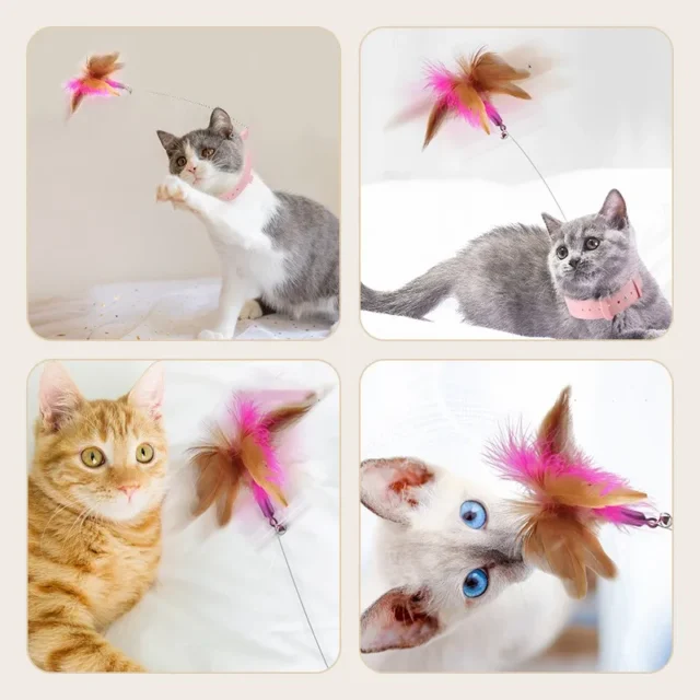 Interactive Cat Toys Funny Feather Teaser Stick with Bell Pets Collar Kitten Playing Teaser Wand Training Toys for Cats Supplies - Image 4