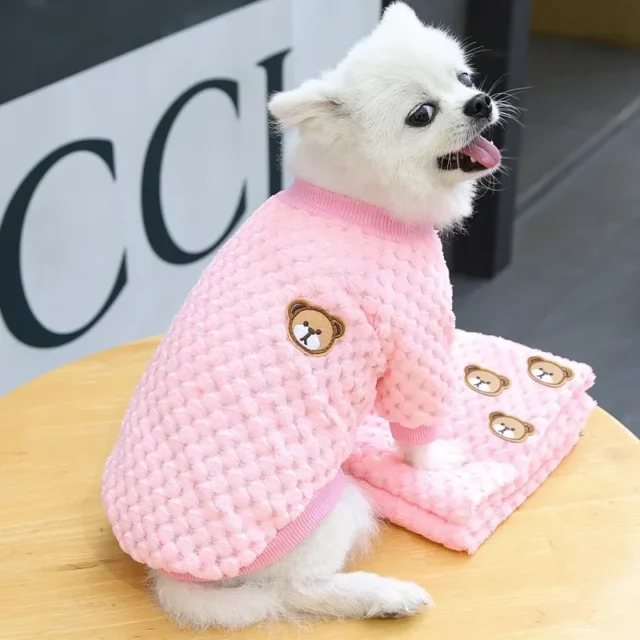 New Warm Fleece Pet Clothes Cute Print Coat Small Medium Dog Cat Shirt Jacket Teddy French Bulldog Chihuahua Winter Outfit - Image 3