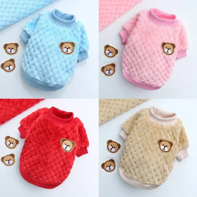 New Warm Fleece Pet Clothes Cute Print Coat Small Medium Dog Cat Shirt Jacket Teddy French Bulldog Chihuahua Winter Outfit